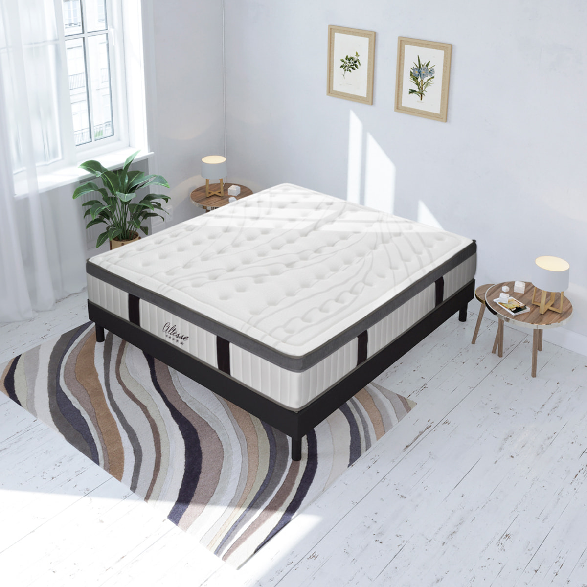 Ensemble ALTESSE |2 Places | Matelas Mémoire de Forme avec Sommier Kit Bois Noir