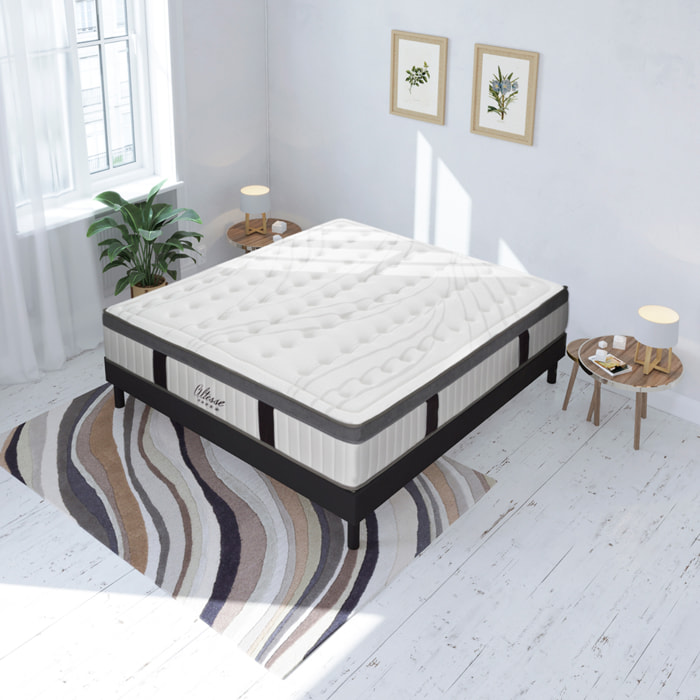 Ensemble ALTESSE |2 Places | Matelas Mémoire de Forme avec Sommier Kit Bois Noir