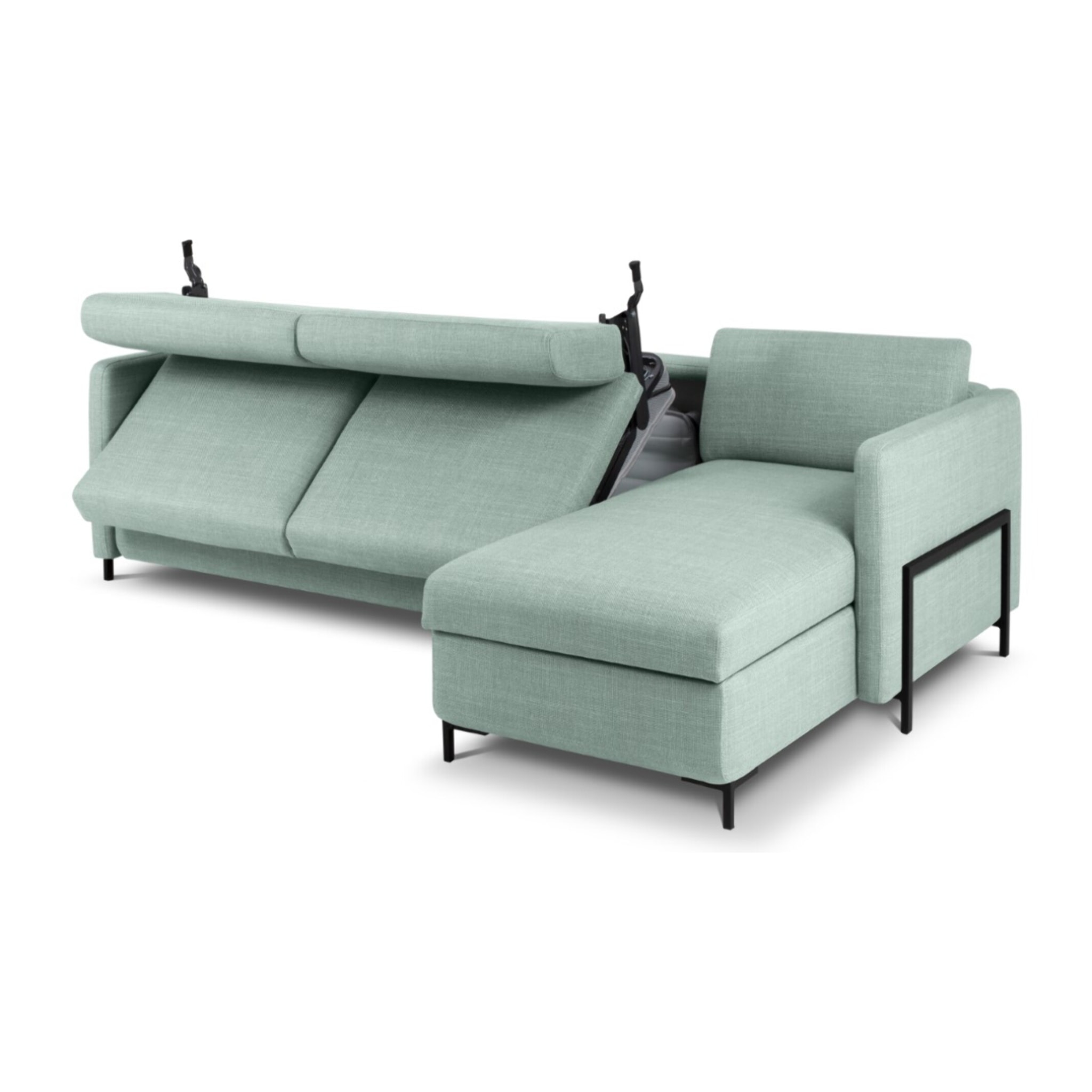 Canapé d'angle droit convertible avec coffre de rangement "Yanis" 4 places en tissu structurel menthe