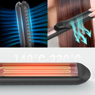Plancha de pelo 699 con aire frío e iones negativos antiencrespamiento, calentamiento rápido y 5 niveles de temperatura ajustable de 140°C a 220°C.