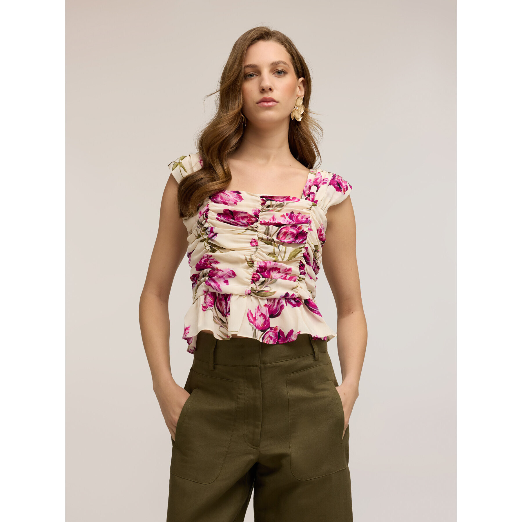 Motivi - Top arricciato con stampa floreale - Fucsia