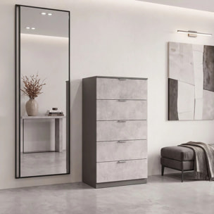 Cómoda alta de 5 cajones en gris grafito y gris cemento 60x110 cm Akari Gris Grafito - Gris Cemento