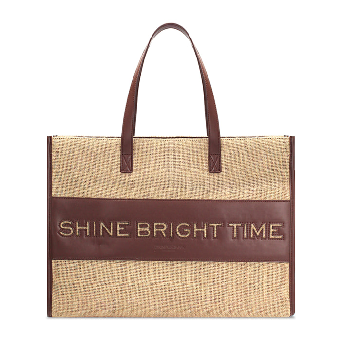 Borsa a spalla donna beige in tessuto