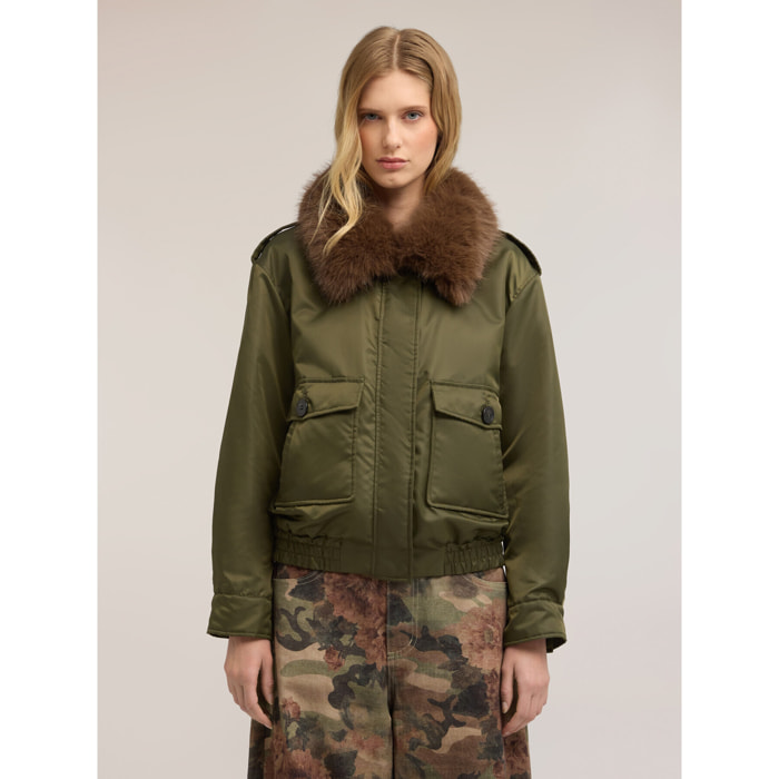 Motivi - Bomber in nylon con collo removibile - Verde militare