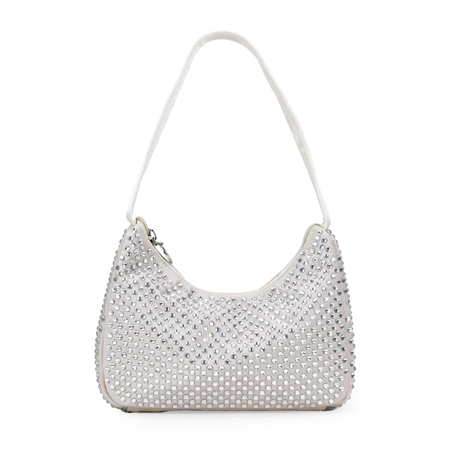 Bolso de hombro beige con brillantes