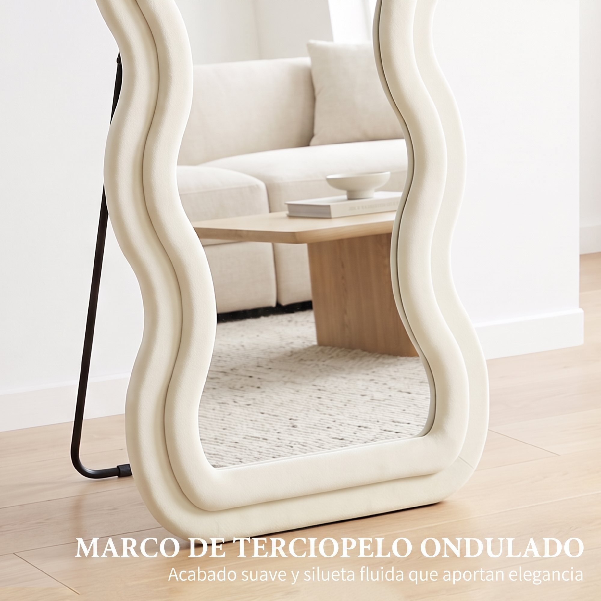 Espejo de Cuerpo Entero, 160x60 cm, Espejo de Pie, Marco Ondulado Aterciopelado, Independiente, Apoyado y de Pared, para Dormitorio, Salón, Vestidor