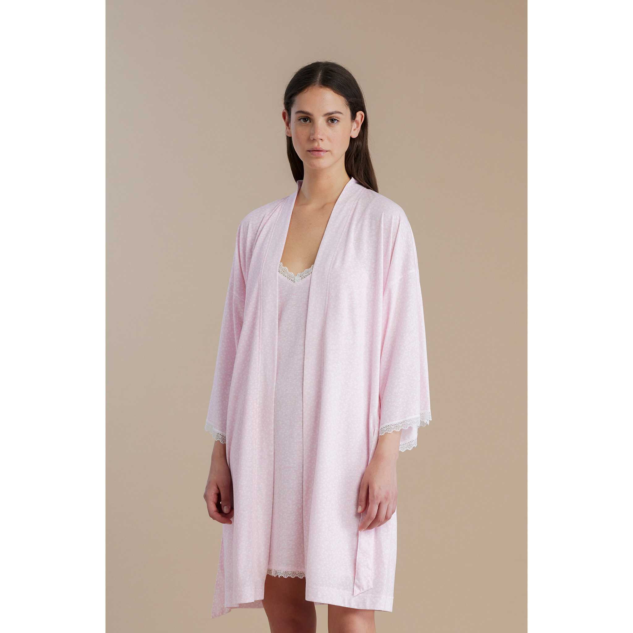 Vestaglia donna in cotone con manica 3/4 e cintura in vita articolo cherry bloom Noidinotte