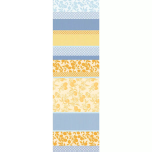 Chemin de table pur coton 220 g/m² motif jacquard bleu jaune Mille citrons provence