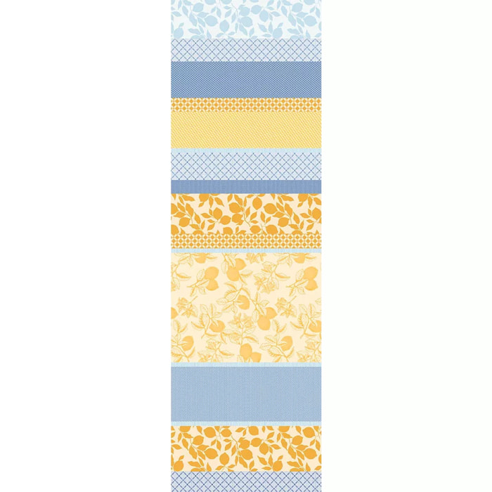 Chemin de table pur coton 220 g/m² motif jacquard bleu jaune Mille citrons provence