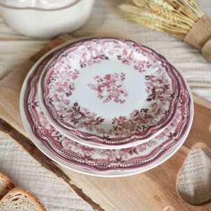 Lot de 6 assiettes à dessert fleuries en grès rose 20cm FAUSTINE