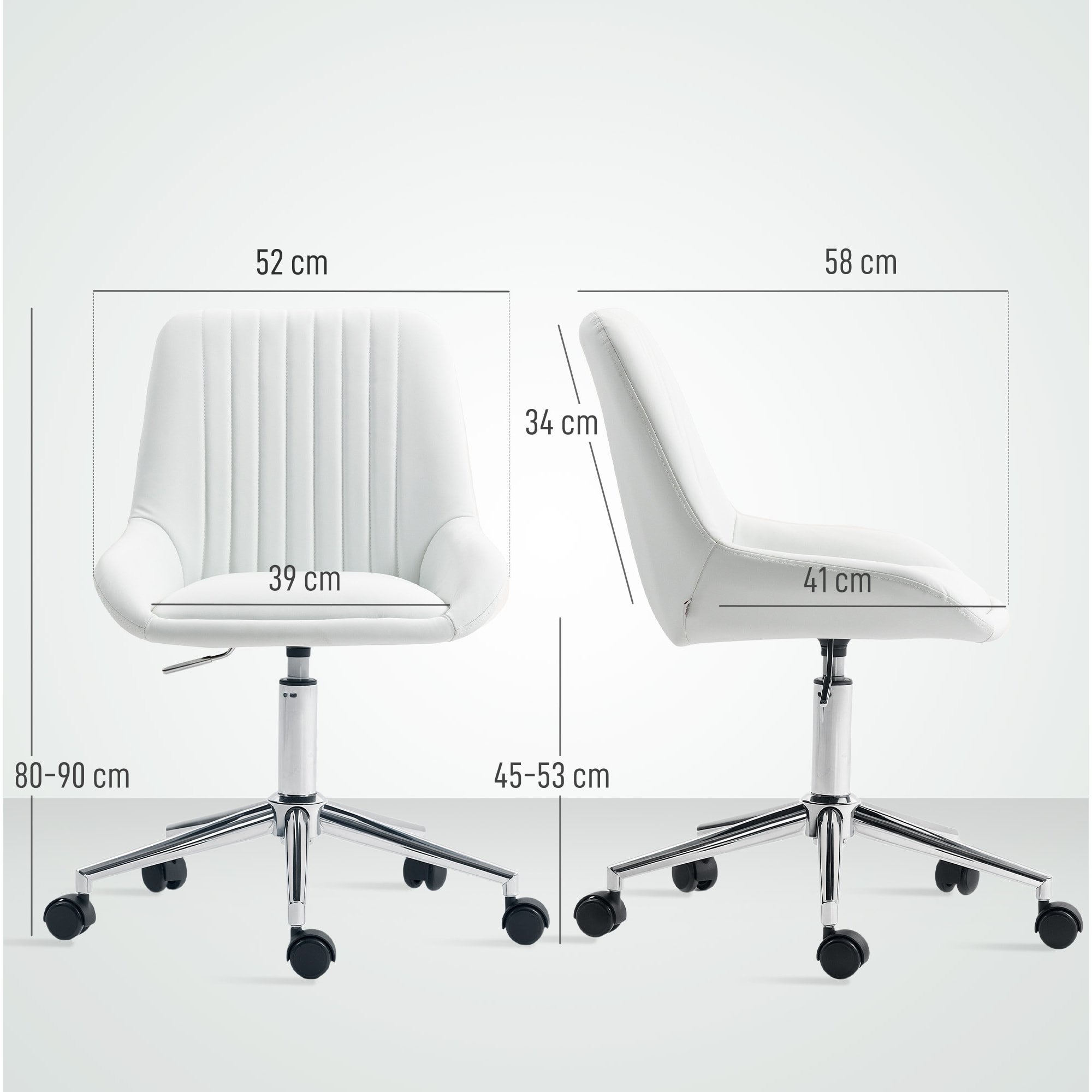 Chaise de bureau design dossier à surpiqûres verticales piètement acier chromé PU blanc