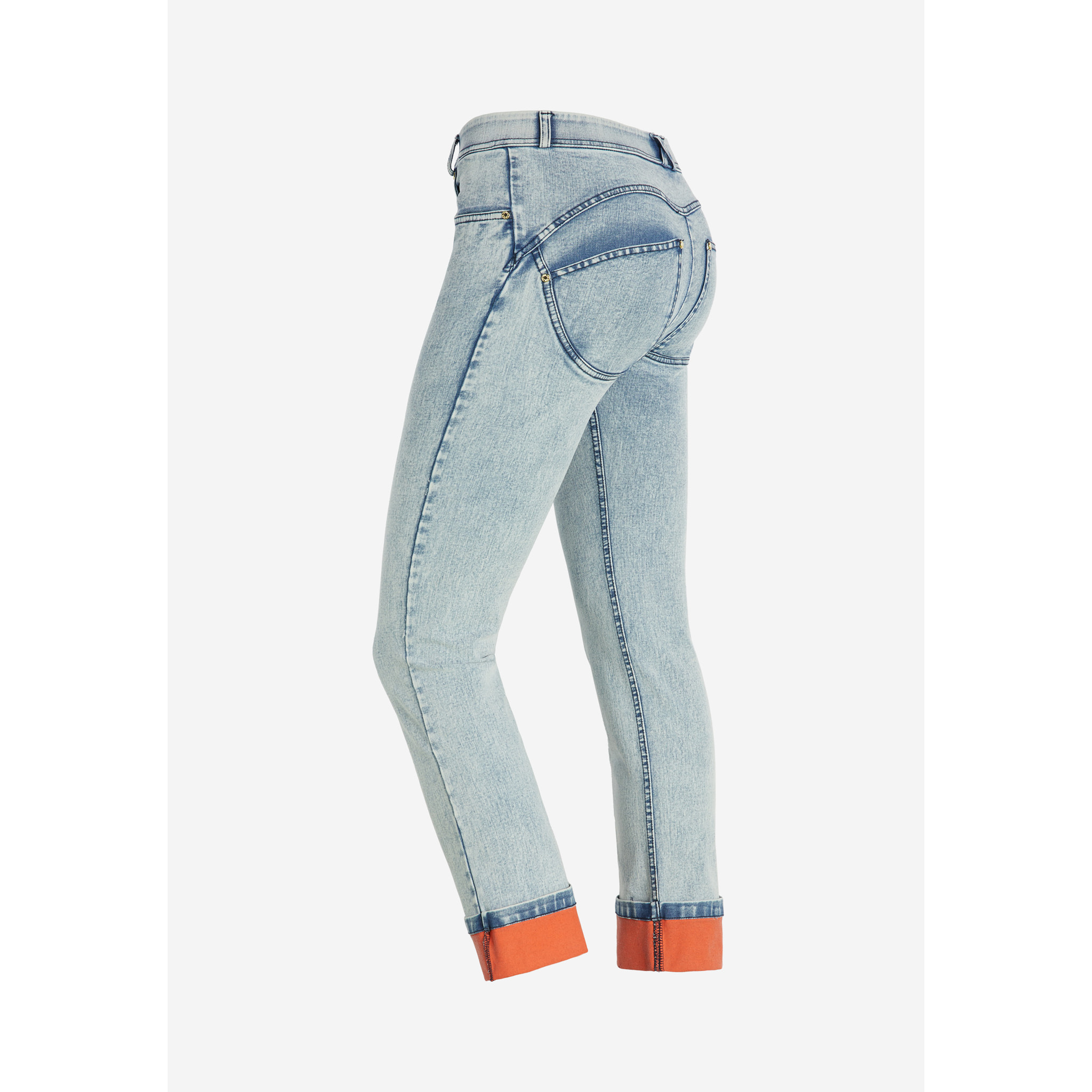 Jeans push up WR.UP® straight risvolto sul fondo a contrasto