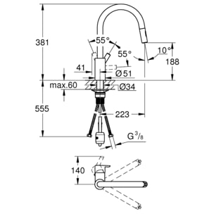 Mitigeur monocommande évier cuisine Feel avec douchette extractible 2 jets