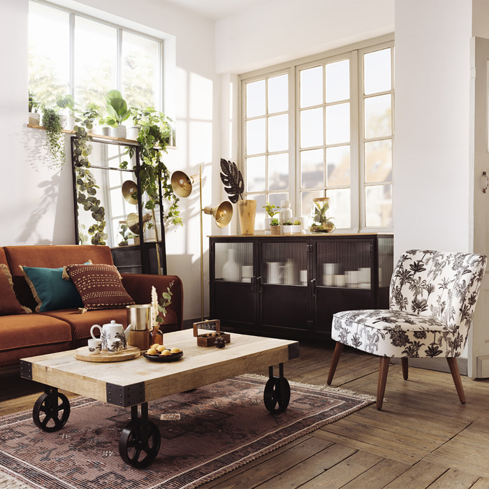 Fauteuil "Chiara" - bois et hévéa - noir et blanc
