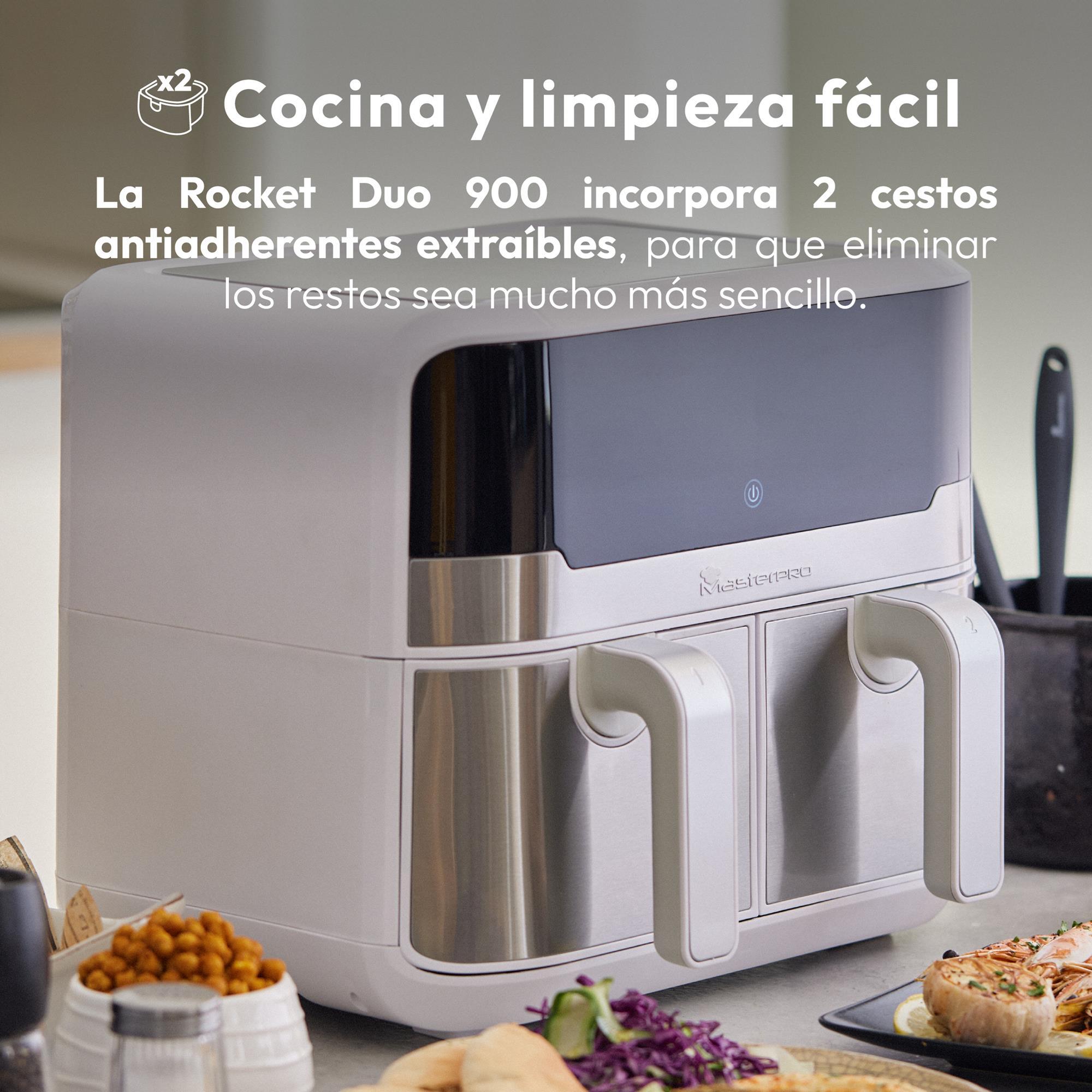 MasterPro Rocket Duo 900 Freidorade aire Color Blanco de 9 L y 2400W, Pantalla LED Táctil y Cesta Antiadherente 11 Funciones