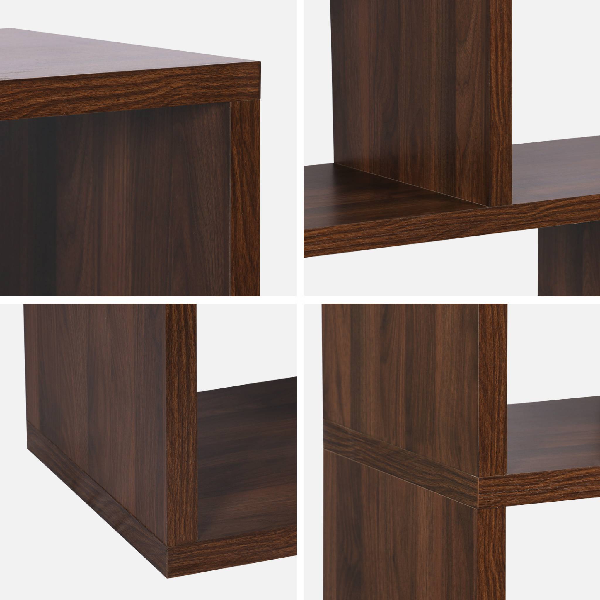 Etagère bibliothèque asymétrique 5 niveaux 10 compartiments. casiers. effet bois de noyer. L 111.2 x P 39 x H 190cm