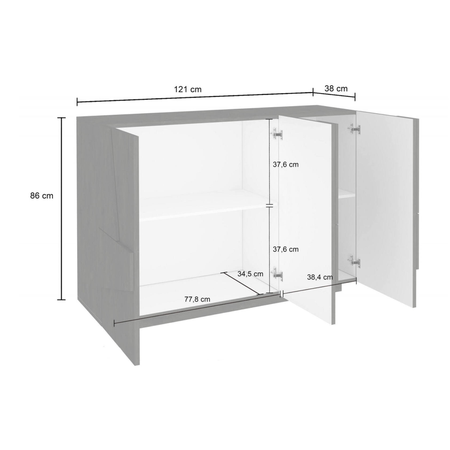 Credenza Axl, Buffet da soggiorno multifunzione, Madia da salotto a 3 ante, 100% Made in Italy, cm 121x38h86, Cemento