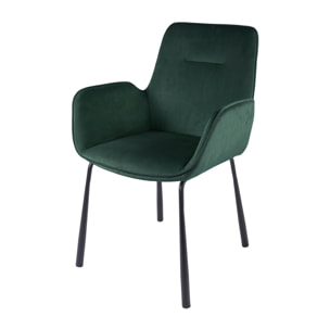 Sedia Eliot 100 con braccioli in velluto verde