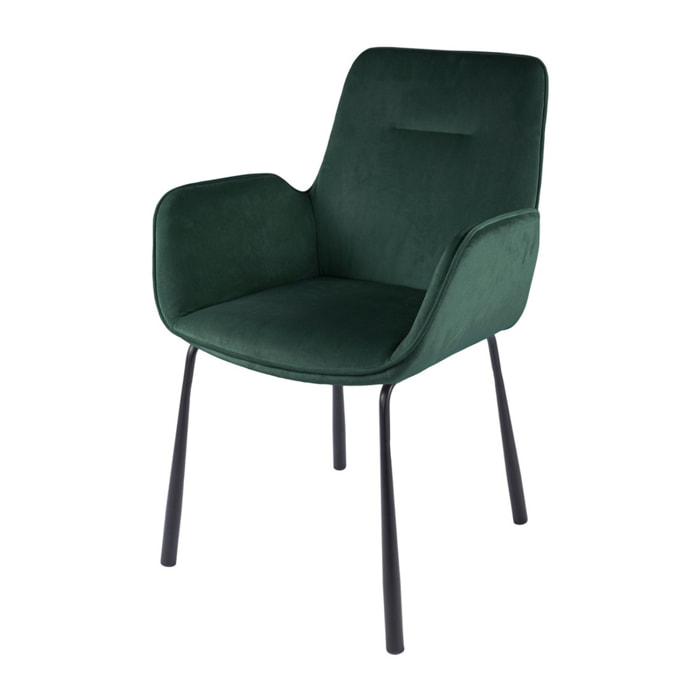 Sedia Eliot 100 con braccioli in velluto verde