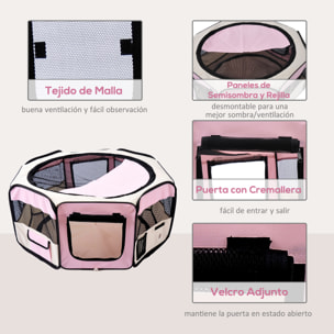 Parque Plegable para Perros y Gatos, Corralito Portátil para Animales Pequeños Impermeable de Tela Oxford con 2 Puertas, para Exterior e Interior, Ø90x41 cm, Rosa