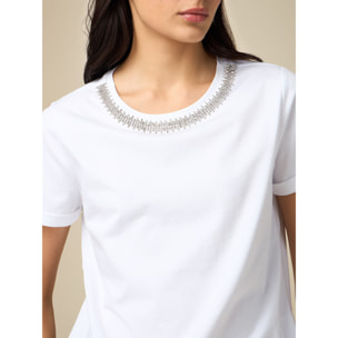 Oltre - T-shirt con ricamo gioiello - Bianco