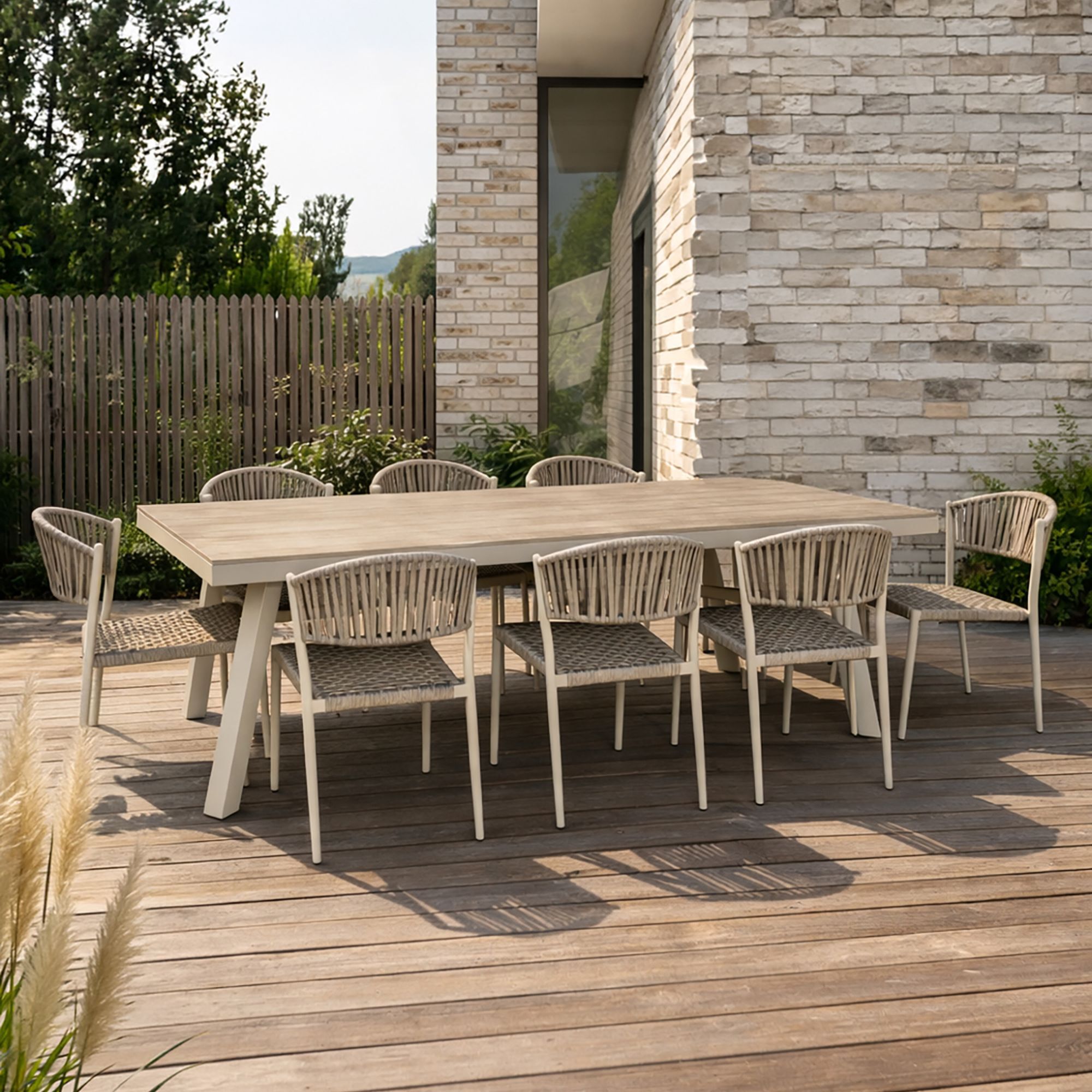 Ensemble de jardin table polywood blanc et chaises 8 places FIGARI