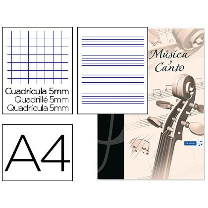 Bloc musica y canto oxford din a4 24 hojas 90 gr pentagrama interlineado 2 mm + cuadricula 5 mm (Pack de 20 uds.)