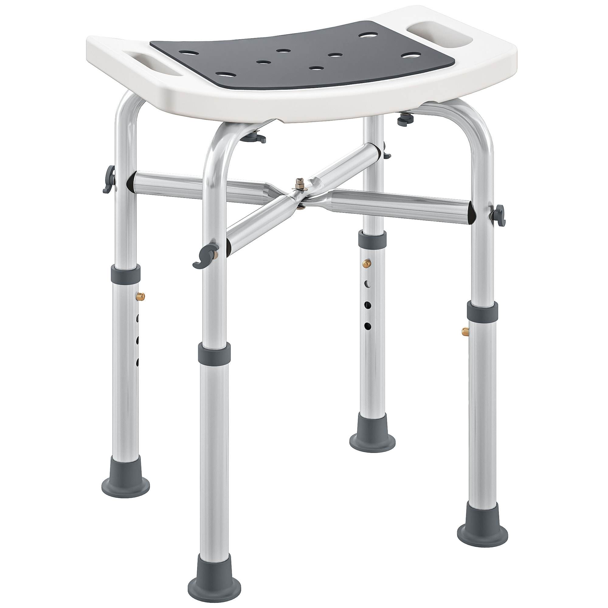 Siège de douche réglable en hauteur tabouret de douche ergonomique pieds antidérapants charge max. 150 Kg alu HDPE blanc gris