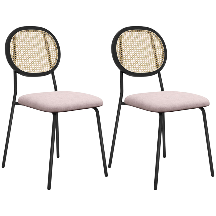 Pack de 2 Sillas de Comedor Sillas de Cocina con Respaldo de Ratán Sintético y Marco de Acero para Salón 44x54x87 cm Rosa y Negro