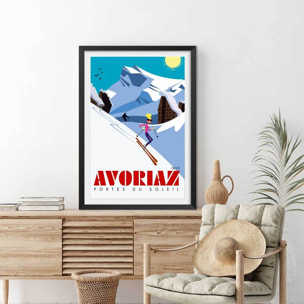 Poster de avoriaz 1800 porte du soleil Affiche + cadre en bois - Noir
