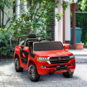 Coche Eléctrico para Niños de +3 Años Toyota LAND CRUISER Coche Eléctrico con Batería 12V Mando a Distancia Faros Bocina Arranque Suave y Música MP3 Rojo