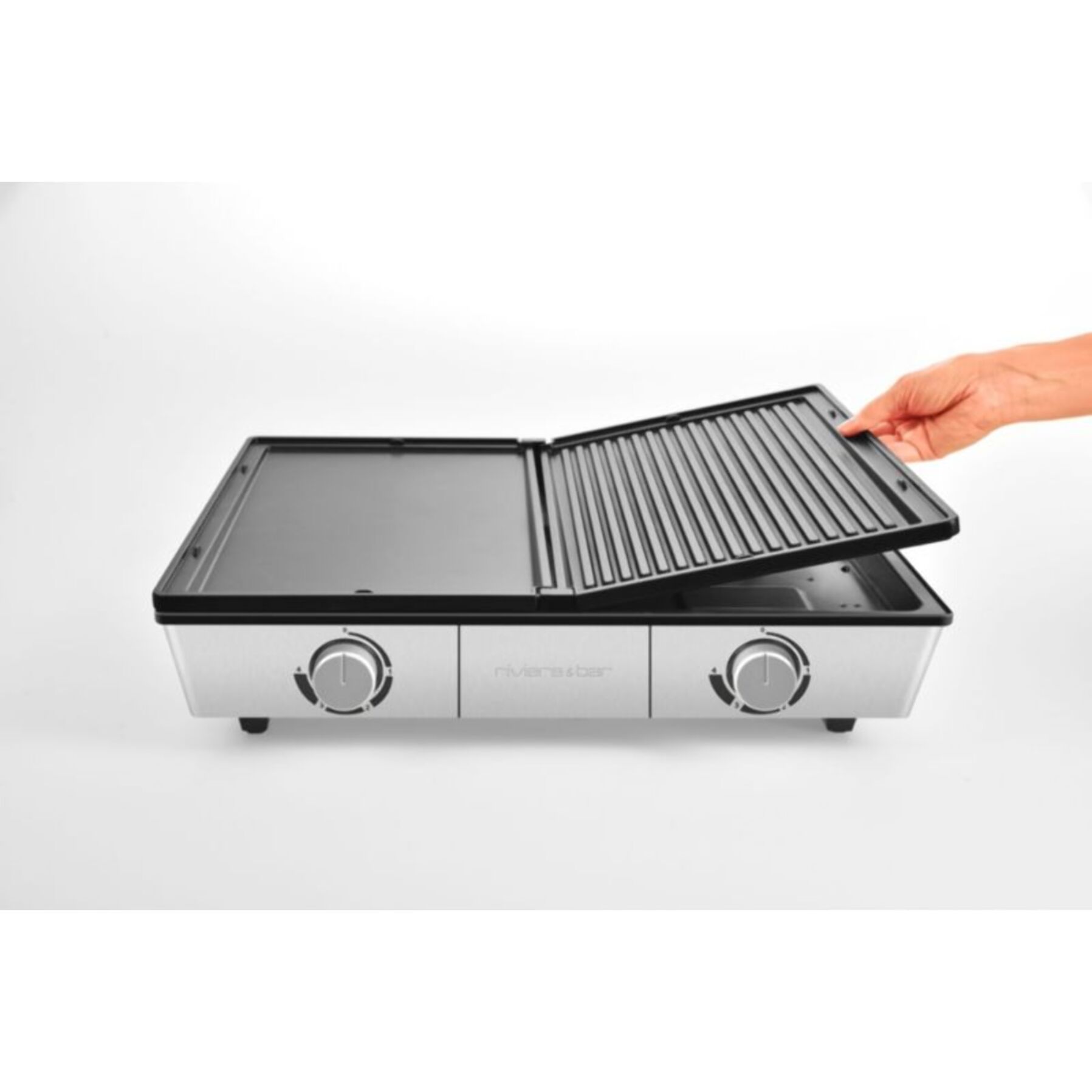 Plancha électrique RIVIERA ET BAR PRO QPL800 inox 2 brûleurs à poser, 48x38 cm
