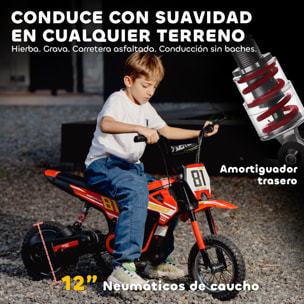 Moto Eléctrica para Niños 24V, Moto Eléctrica Infantil con Motor 250W, Velocidad de 6-16km/h, Ruedas de 12'' y Suspensión Trasera, para Niños de 8-12 Años, Rojo