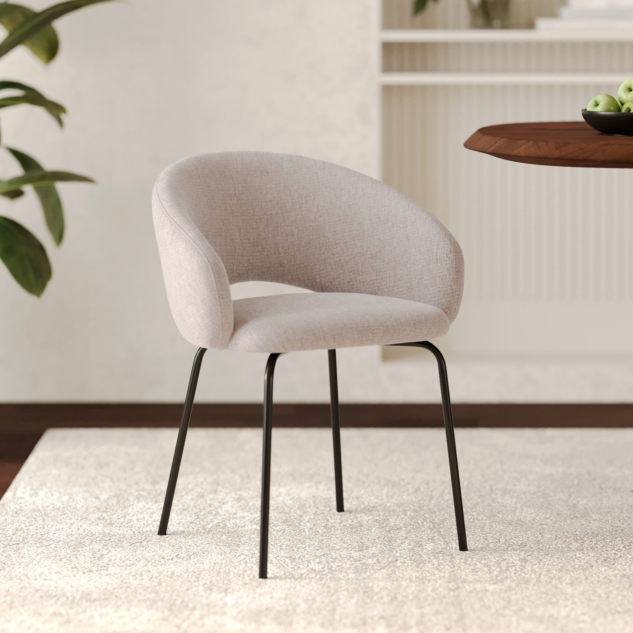 Chaise en tissu beige chiné et pieds noirs - Milly