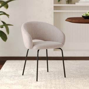 Chaise en tissu beige chiné et pieds noirs - Milly