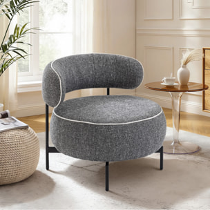 Butaca de Salón con Asiento Giratorio, Sillón de Salón, Tapizado en Lino, con Asiento Amplio, Acolchado Grueso, Patas de Metal para Dormitorio, Lectura, Gris Oscuro