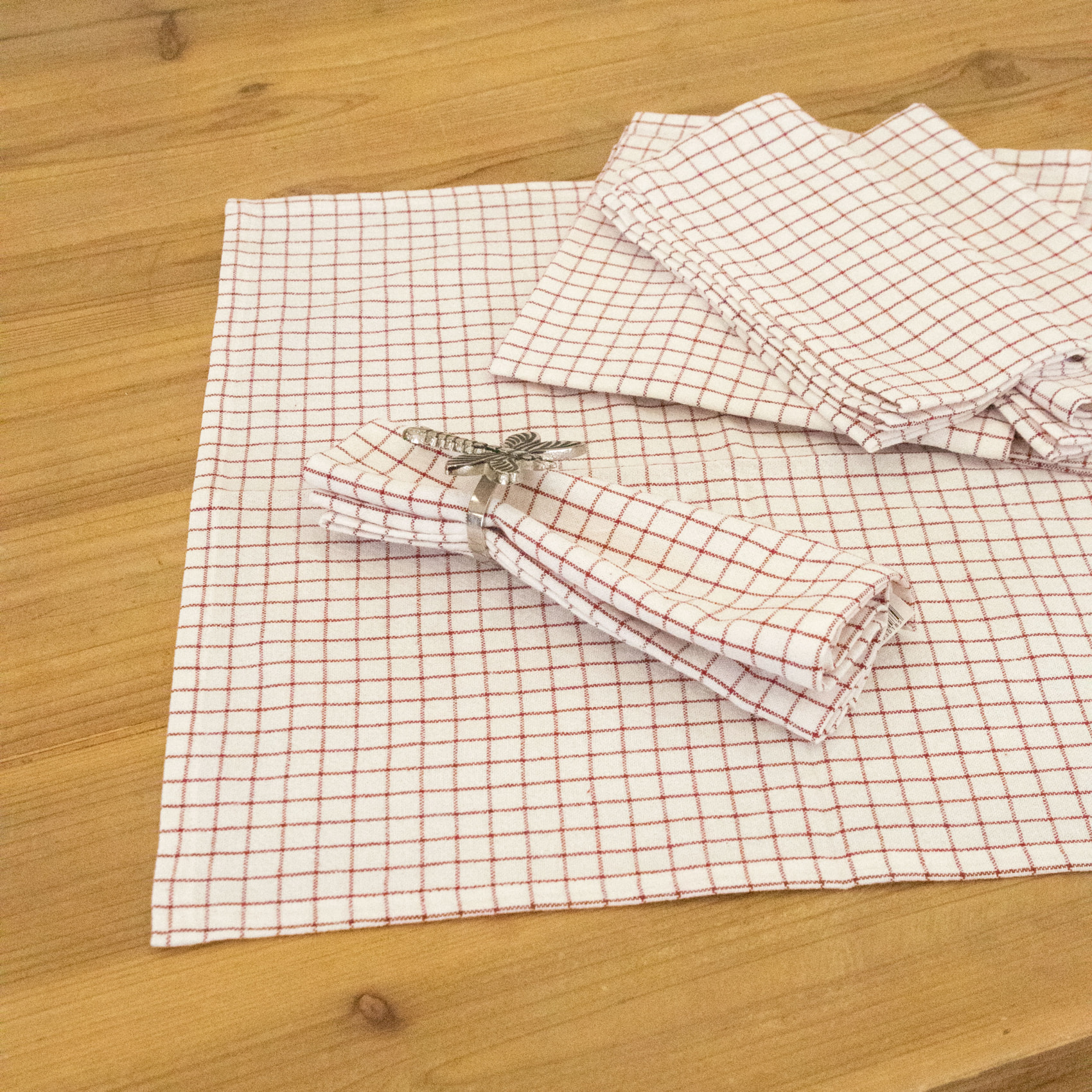 Serviette de table à carreaux en coton - Rouge