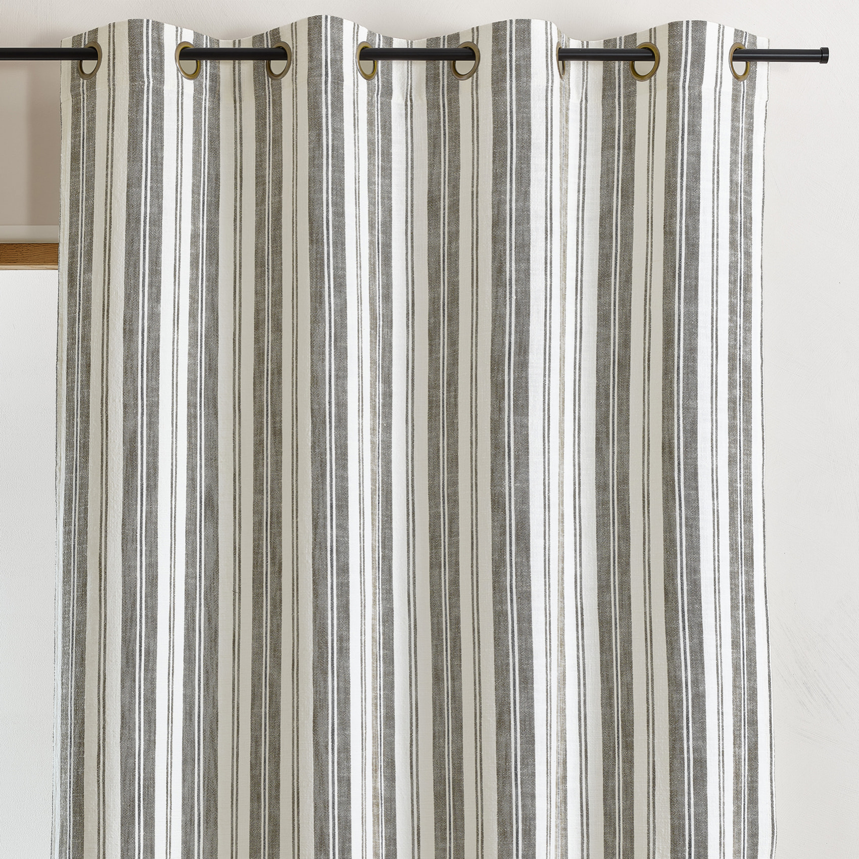 Rideau tamisant en coton flammé à rayures - Kaki