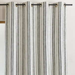 Rideau tamisant en coton flammé à rayures - Kaki