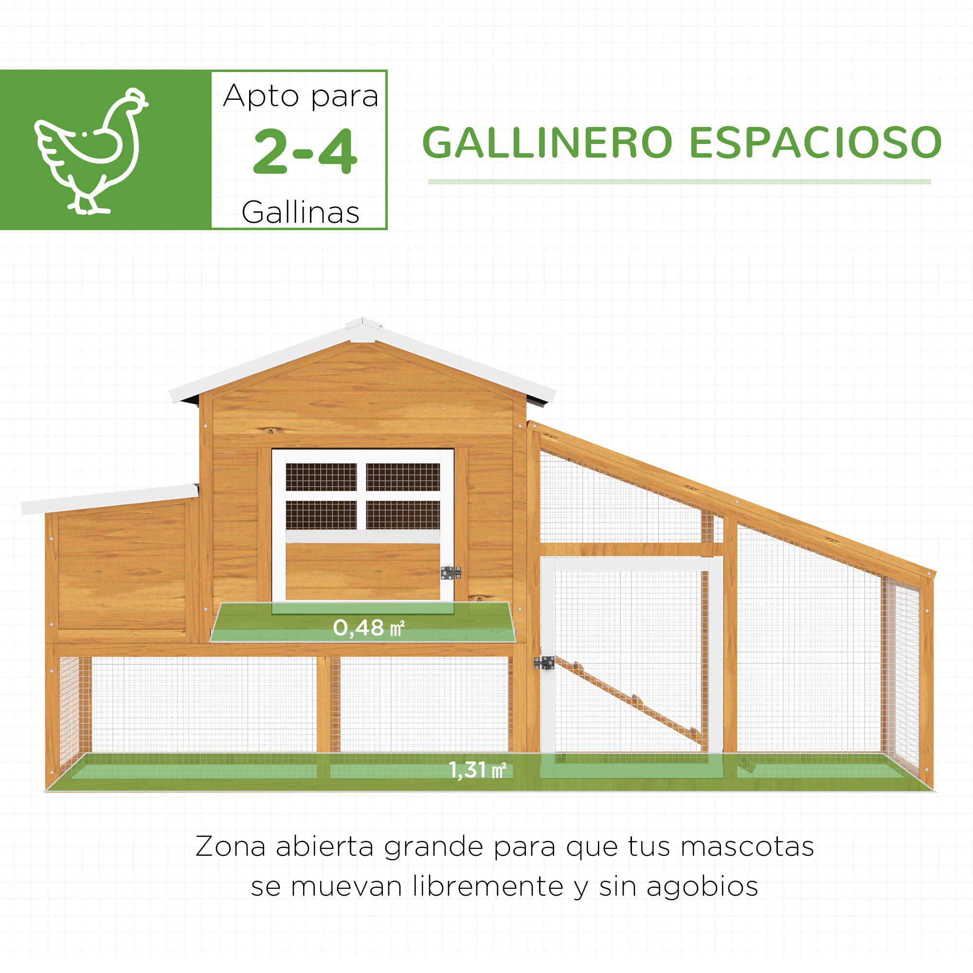 Gallinero Exterior con Puerta Zona Cerrada y Bandeja Deslizante