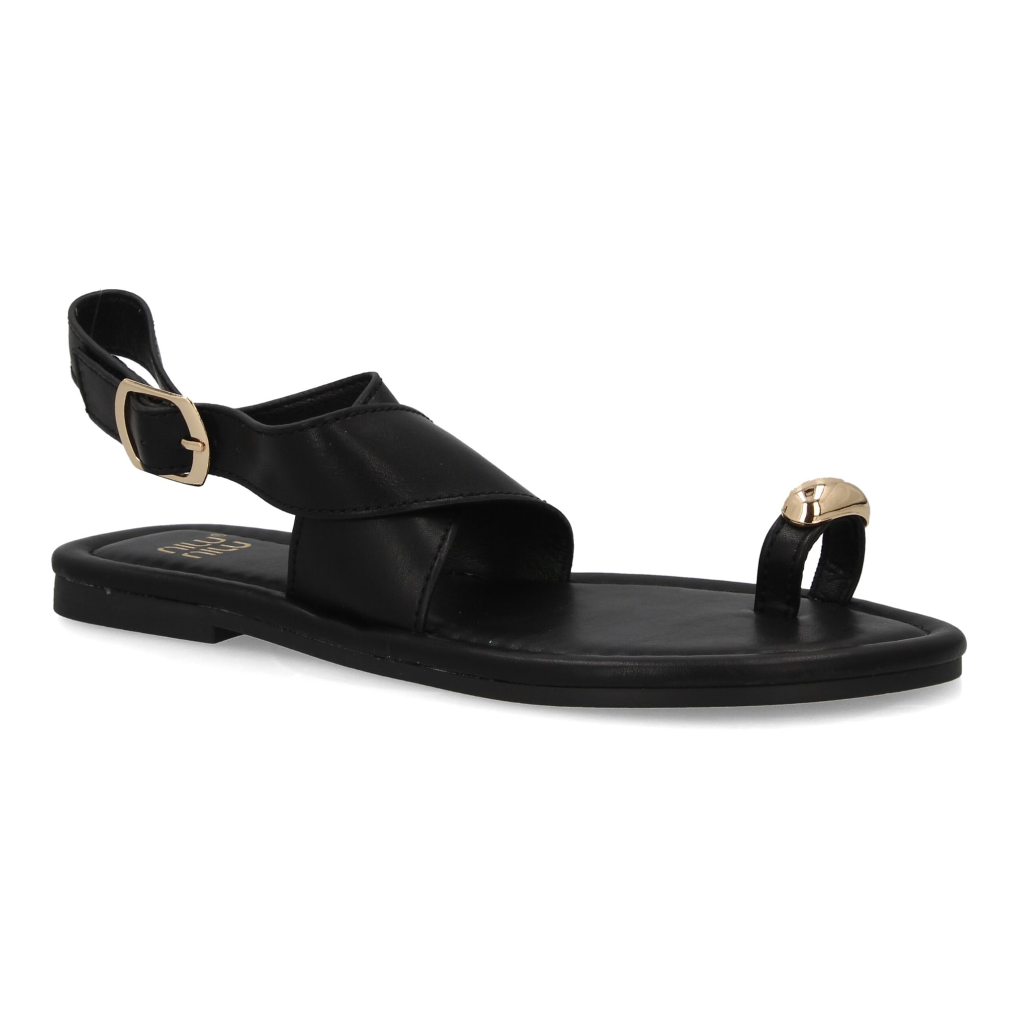 Sandalias planas elegantes mujer con adorno metálico.