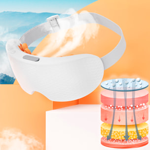 Massaggiatore per occhi 3D con calore e nebulizzazione. Musica locale e Bluetooth, tre modalità di utilizzo e batteria ricaricabile.