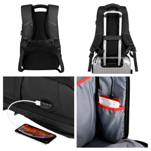 DAM Mochila para Laptop con interfaz de carga USB. 30x14x47 Cm. Color: Negro