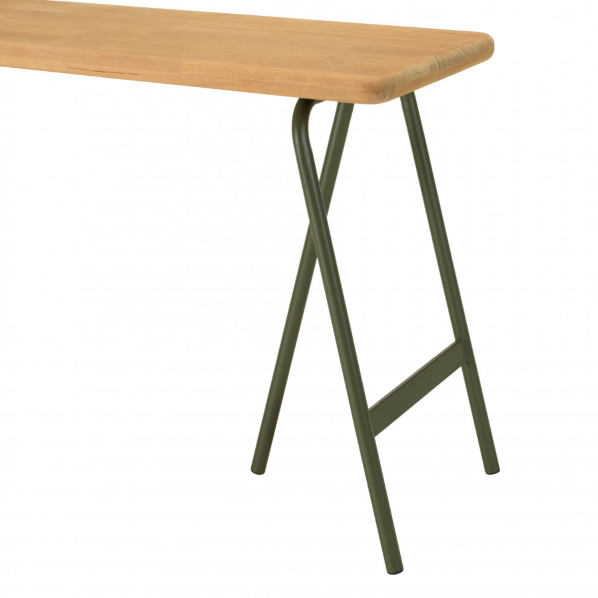 HABY - Console plateau en pin et pieds tréteaux en métal vert