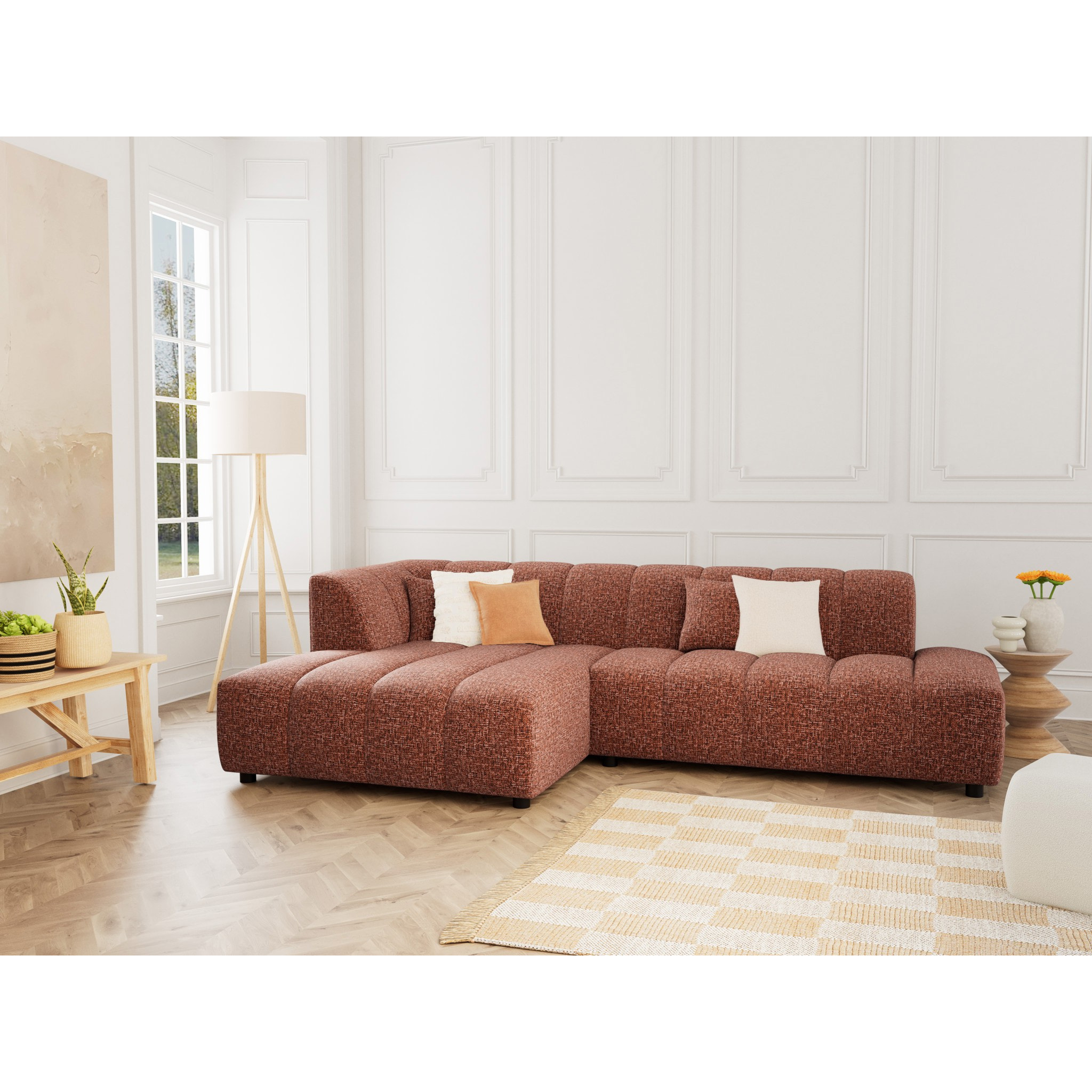 Curtis - canapé d'angle gauche 4 places sans accoudoir en tissu texturé - Terracotta