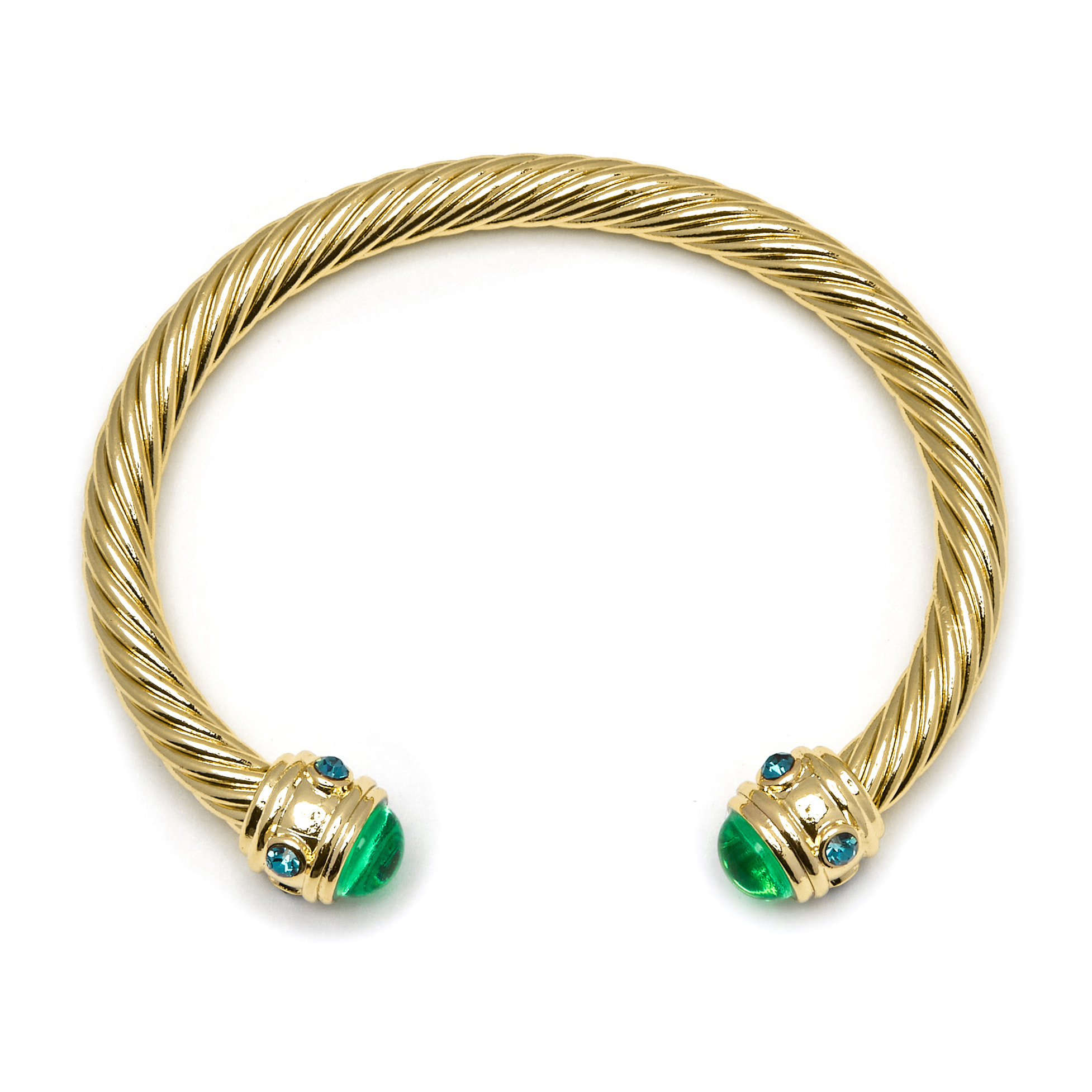Brazalete de Cristal Verde acabado en oro amarillo de 18k