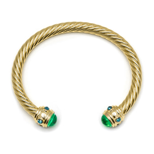 Brazalete de Cristal Verde acabado en oro amarillo de 18k
