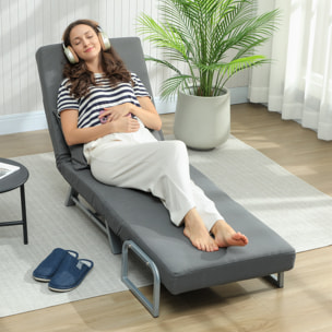 Sofá Cama de 1 Plaza 3 en 1, Sofá Cama Plegable Tapizado en Lino Sintético con Respaldo Ajustable de 5 Niveles y Almohada Acolchada, para Oficina, Dormitorio, Salón, 73x78x81 cm, Gris Oscuro