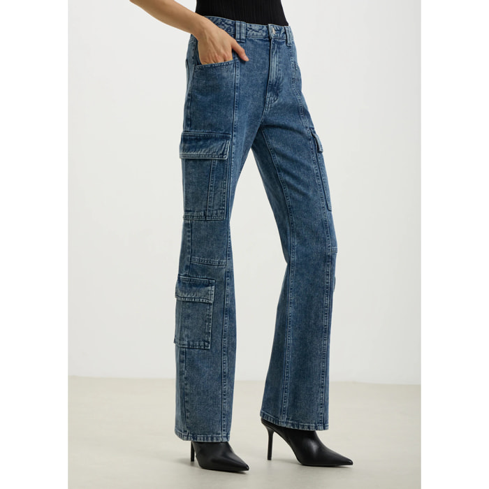 Jeans cargo vita alta