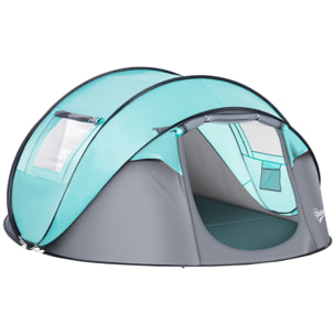 Tente pop up montage instantané - tente de camping 3-4 pers.  - 2 portes, 2 fenêtres moustiquaires - dim. 2,86L x 2,09l x 1,22H m - fibre verre polyester bleu gris